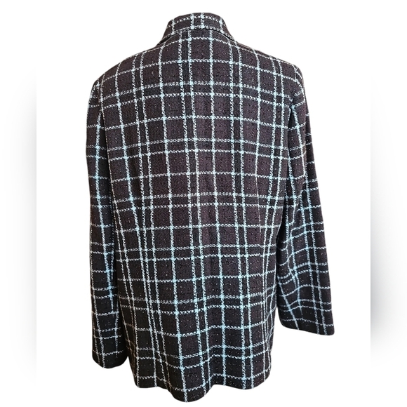 Sag Harbor Black Teal Checkered Shiny Lined Women's Coat Jacket (Size 16) - Picture 2 of 4